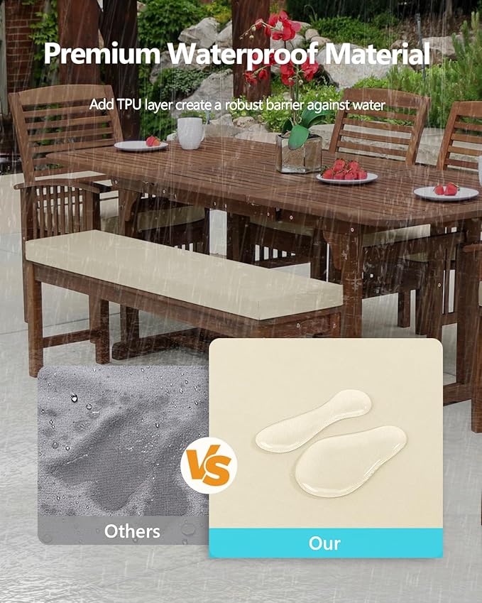 48x18x3“ Outdoor Bench Cushion, Strengthen Waterproof Seat Cushions, High-Density Bench Pad with Anti-Slip Bottom, Outdoor Cushion for Patio Garden Swing Furniture (Beige)