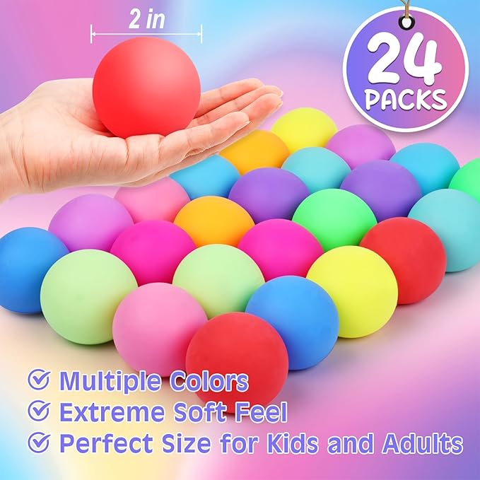 24 Pack Stress Balls for Kids Adults,Slow Rising Stress Ball, Fidget Toys for Anxiety Relief,Hand Therapy Sensory Squishy Ball,Bulk Squeeze Balls,Party Favors Classroom Prizes Goodie Bag Stuffers(2")