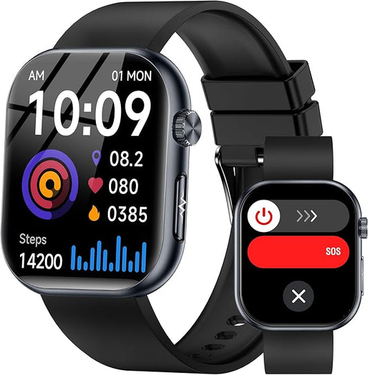 Smart Watch for Men Women (Receive/Make Calls), 1.96" AMOLED Slim Sports Fitness Tracker, Heart Rate/Sp02/Sleep/Body Composition Monitoring, SOS, IP68 Waterproof, Pedometer for Android/iOS