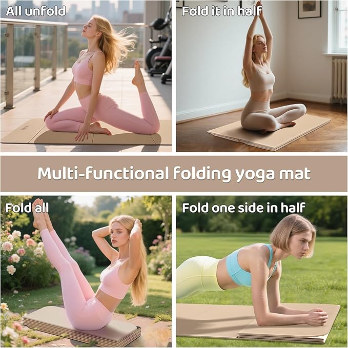 Foldable Yoga Mat,Exercise Mats for Home Workout,Comfortable and Durable,8mm Thick-Portable Folding Mat,Non Slip,Pilates Mat Thick,Outdoor Use,Meditation,Travel,Camping(71"x24" x0.31")