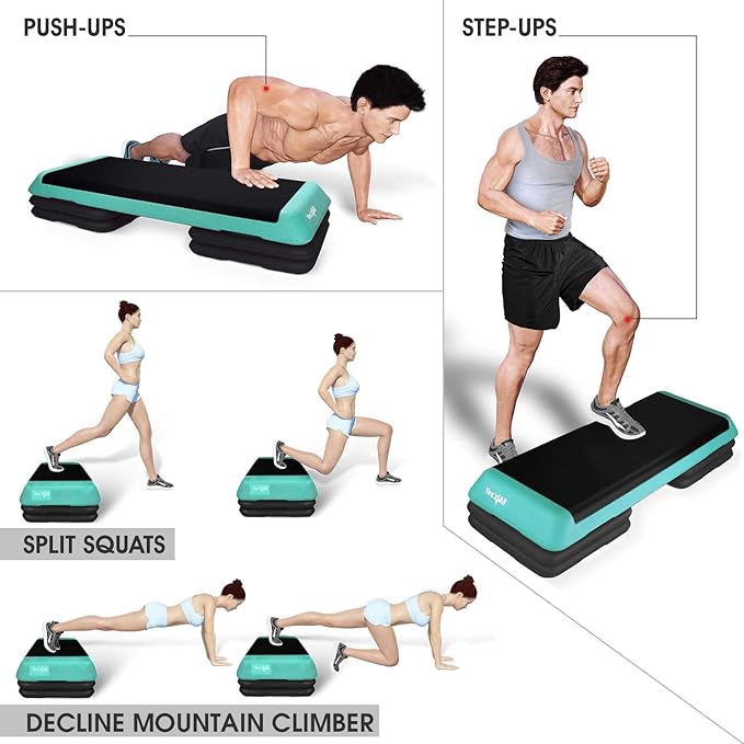 Yes4All 18.9" Aerobic Exercise Step Platform with 2 Risers, Adjustable Height Workout Stepper 3" 5.1" for Home Gym