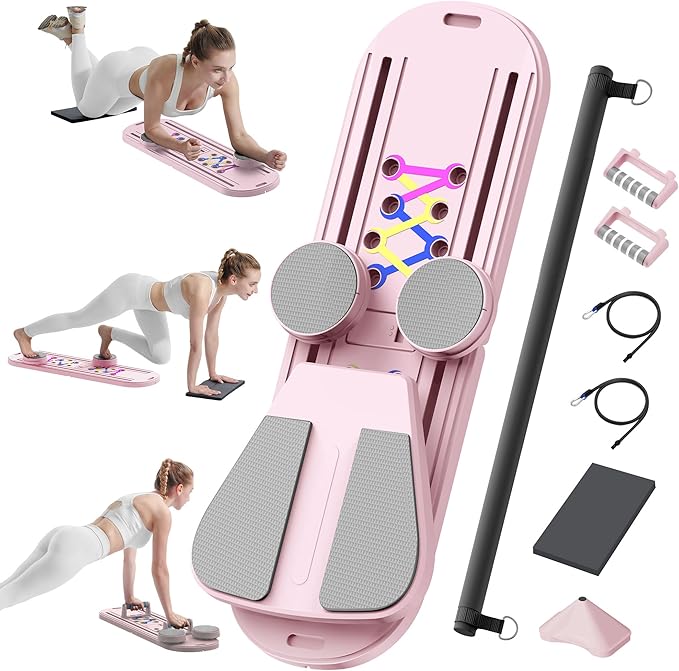 Pilates Board, Pilates Reformer Set, Pilates Machine 15-in-1 Multifunctional Abdominal Board for Home Office Workout, Foldable Portable Pilates Reformer Board for Women