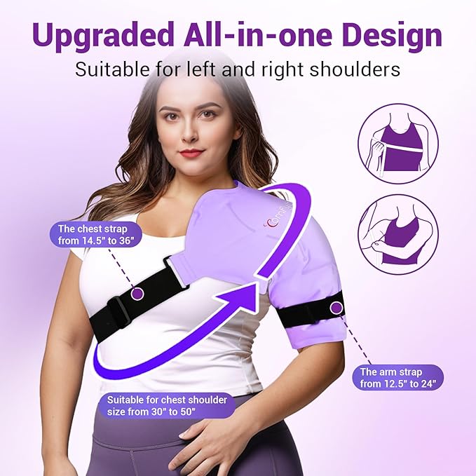 Comfytemp Shoulder Ice Pack Rotator Cuff Cold Therapy Wrap, Ice Packs for Injuries Reusable Gel, Instant Compression for Shoulder Pain Relief, Surgery Recovery Gifts (Large), Purple