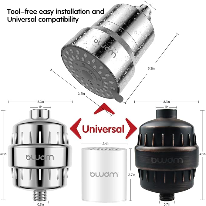 Shower Filter Replacement Cartridge, 15 stage, High Output, Vitamin C, Removing Heavy Metals Hard Water.Universal with Any Shower Filter of Similar Design.Pack of 2