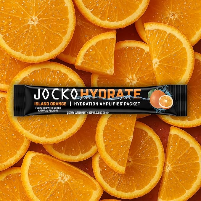Jocko Fuel Hydrate Electrolytes Powder Packets Low Sugar - Hydration Amplifier Packets for Recovery, Dehydration, & Exercise - with Vitamins B6, B12 & C (16 Packets) Island Orange