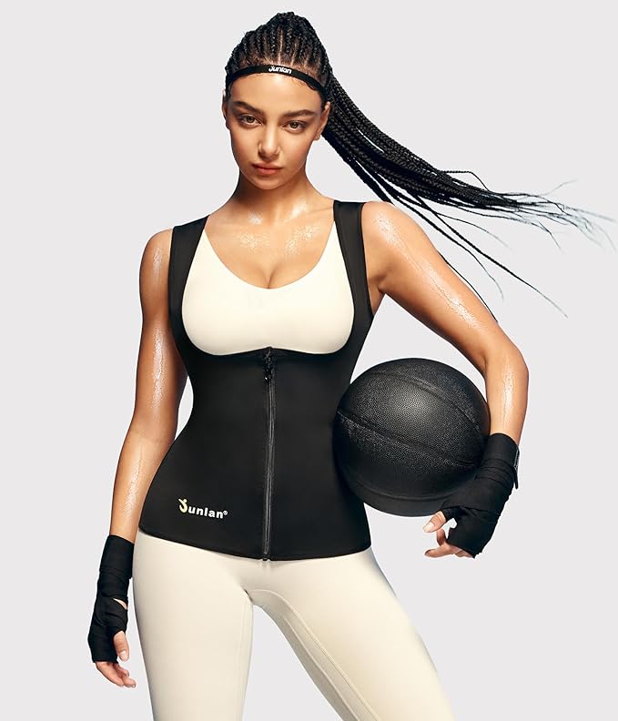 Junlan Sauna Suit for Women Waist Trainer Vest for Women Sweat Tank Top Shaper for Women with Zipper