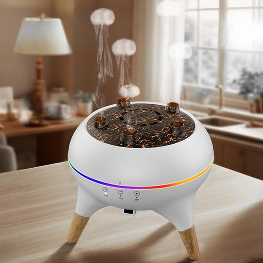 Morbou Essential Oil Diffuser Jellyfish Mist Dancing with Music Aromatherapy, 7 Colorful Lights Hotel Collection Diffuser Oils Scents for Home, Extra 2 * 10ml Essential Oils