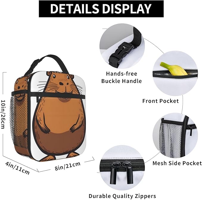 Insulated Lunch Box for Women Men, Guinea Pig Theme Lunch Box Reusable Portable Lunch Bag Cooler Tote Waterproof Lunch Container for Office Picnic Work Travel