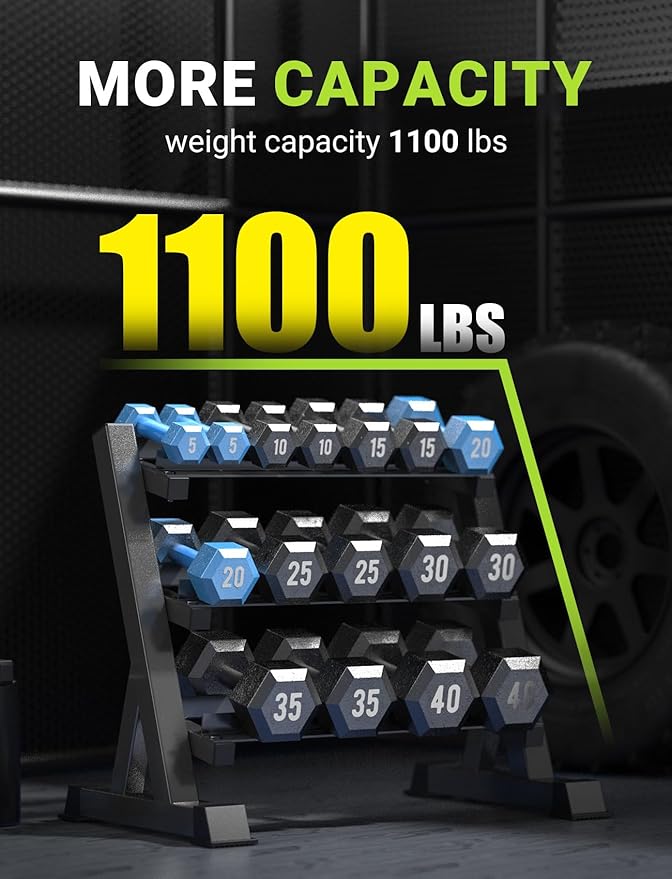 YOLEO Dumbbell Rack - 3 Tier & 5 Tier Compact Weight Rack for Dumbbell, Kettlebell, Barbell, Heavy Duty Weight Storage Organizer, Space-Saving Dumbbell Storage Stand Holder for Home Gym - 1100LBS Capacity (Rack Only)