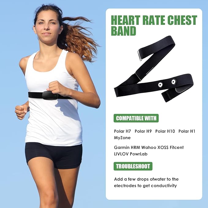 Heart Rate Monitor Chest Band for Polar H10 H9 H7, Adjustable Waterproof Replacement Chest Strap Compatible with Polar Garmin