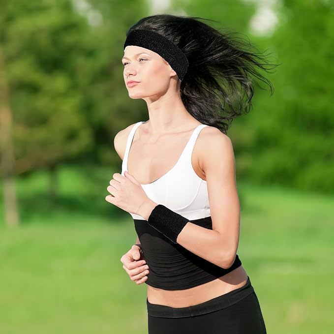 48 Pcs Football Sweatbands Bulk for Men Women Striped Sweatband Set, Include 16 Headband and 32 Wristbands Sports Neon Accessories for 80's Costume Party Athletic Gym