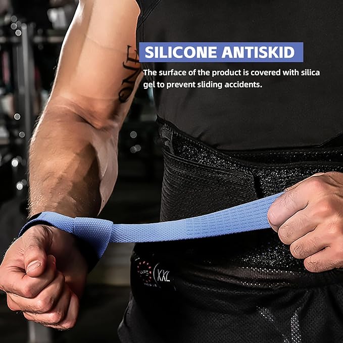SKDK Cotton Hard Pull Wrist Lifting Straps Grips Band-Deadlift Straps with Neoprene Cushioned Wrist Padded and Anti-Skid Silicone - for Weightlifting, Bodybuilding, Xfit, Strength Training