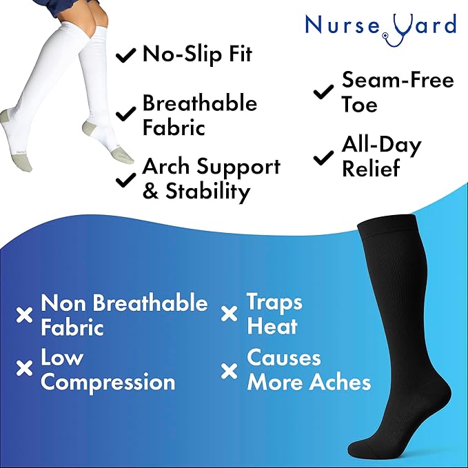 Compression Socks for Nurses - Women & Men - 20-30mmHg Graduated Compression, Zero-Toe Compression, For Medical Staff, Nursing, Athletic Support Such As Running, Cycling, Hiking - 1 Pair