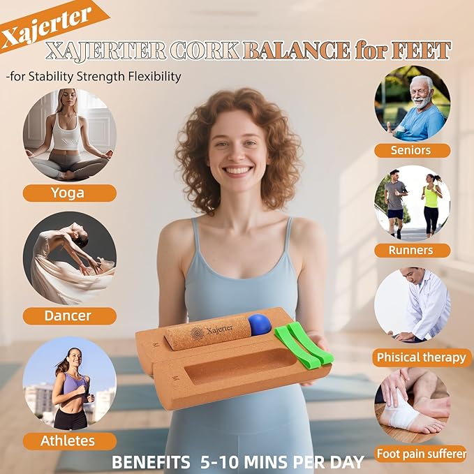 Balance Trainer Cork Balance Board with Manual-12In | Foot Arch Ankle Strengthener | Improve Mobility & Foot Balance Stability & Prevent Foot Ankle Pain-1 Yr