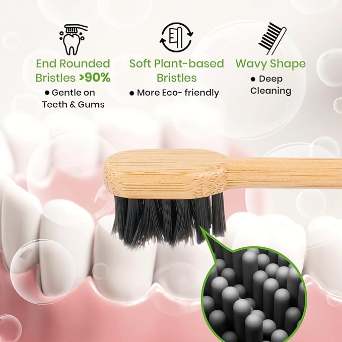 Bamboo Toothbrush Heads Compatible with Laifen, Soft Castor-Oil Bristles, Biodegradable Toothbrush Replacement Heads, Eco-Friendly & Daily Cleaning