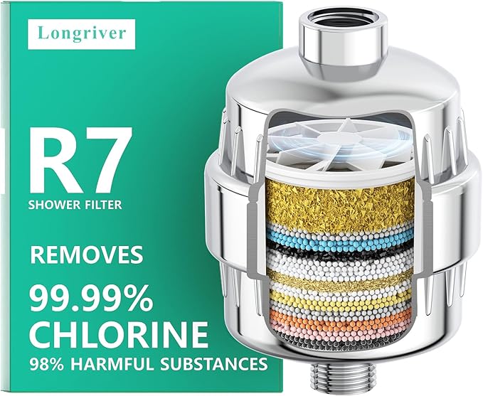 R7 Shower Filter High Put Shower Water Filter for Hard Water 99.99% Remove Chlorine, Heavy Metals, Shower Water Softener, Improve your skin and hair, Bathroom Fixture Hardware Parts, Chrome