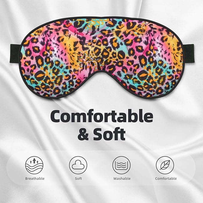 Sleep Eye Mask Pink Blue Leopard Sleep Mask for Women Men Comfortable Eye Mask with Adjustable Strap Soft Eye Cover Blindfold for Travel Yoga Nap Shift Work