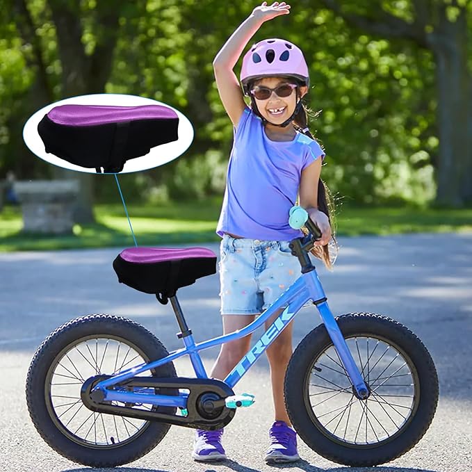 Kids Bicycle Seat Cushion Cover 9"x6",Gel Padded Bike Seat Cover for Boys Girls,Breathable Soft Bike Seat Cover,Child Bicycle Saddle Pad with Water Resistant Cover,Arm Sleeves