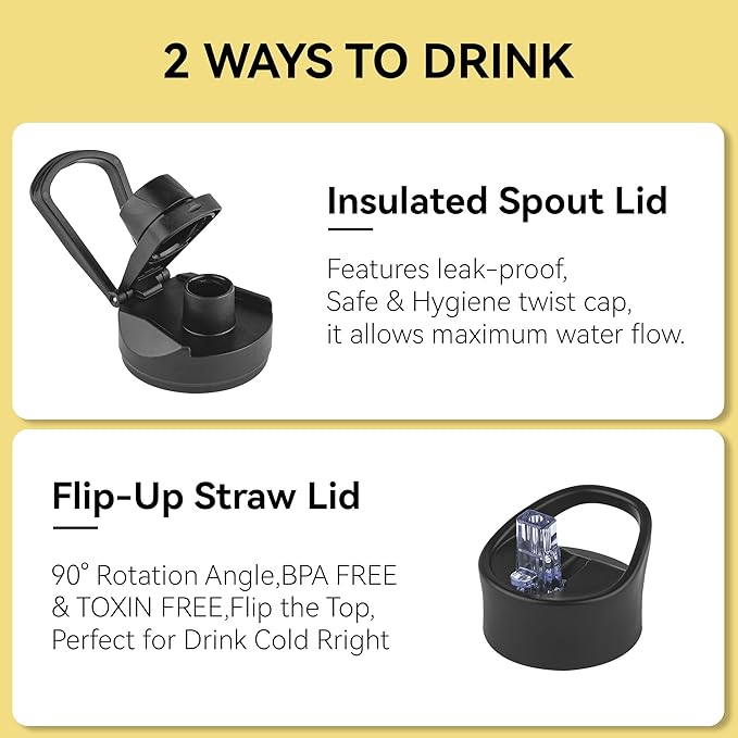 24 oz Insulated Water Bottle Bulk 4 Pack, Stainless Steel Sports Water Bottles with Straw Lid & Wide Mouth Lids, Double Walled Vacuum, Leak Proof, White