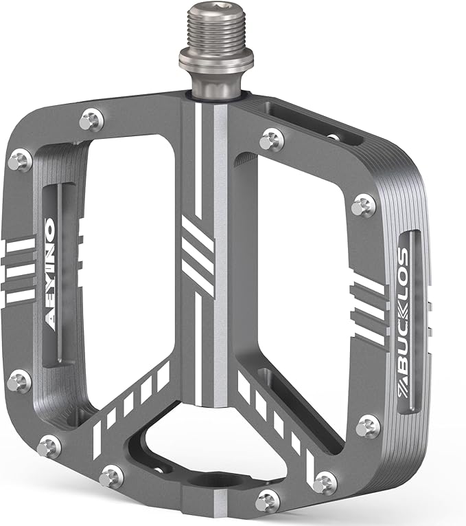 BUCKLOS MTB Flat Pedals Mountain Bike Pedals, 3 Bearings CNC Adult Road Bike Pedals, Bicycle Platform Aluminum Alloy Non-Slip Pedal for Gravel Bike/BMX 9/16"(Black)
