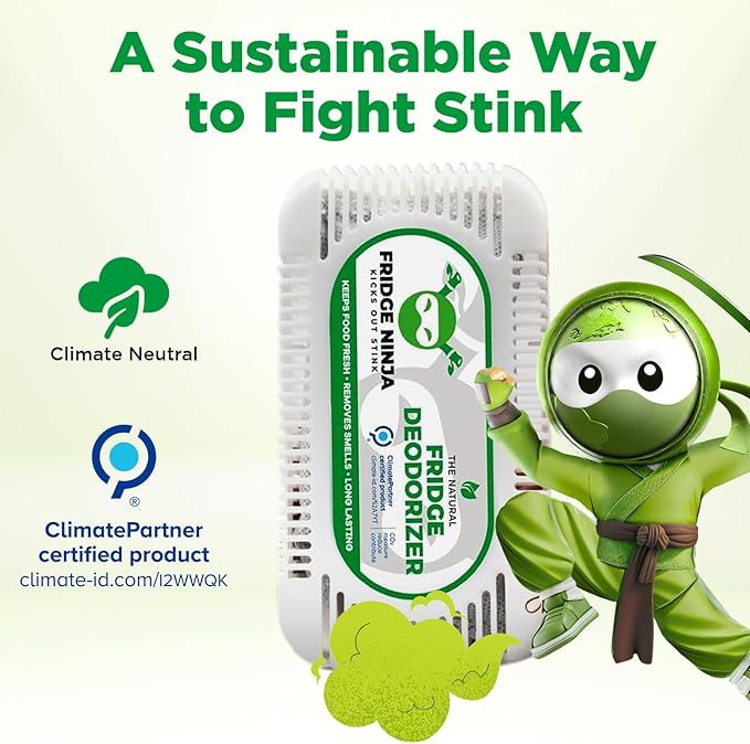 Fridge Ninja Fridge Deodorizer (4 Pack) - More Effective Than Baking Soda - Natural and Unscented Activated Charcoal Refrigerator Deodorizer and Odor Eliminator for Freezers, Coolers, and Lunch Boxes