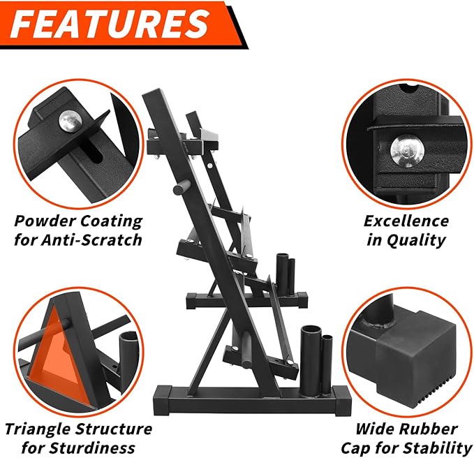 PENSUN 1200LBS Dumbbell Rack – 3 Tier Adjustable Weight Storage Stand with Side Barbell Plate Holder – Multi Purpose Home Gym Organizer for Dumbbells, Kettlebells, Barbell – Heavy Duty Alloy Steel