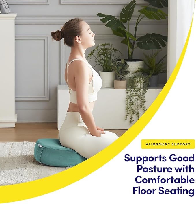 Meditation Cushion Bolster Pillow for Restorative Yoga โ Supportive Cushion for Meditation, Pilates, and Relaxation โ Filled with Buckwheat Hulls - Removable Cover