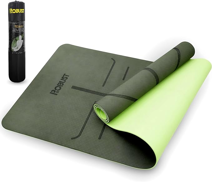 Robust Non-Slip Yoga Mat with Strap, 1/4" Thick TPE Eco-Friendly Workout Mat for Yoga with Position Lines and Texture Surface, Gym Mat for Women, Men, Pilates and Exercises Anti-Tear Sweat-Proof Exercise Mat