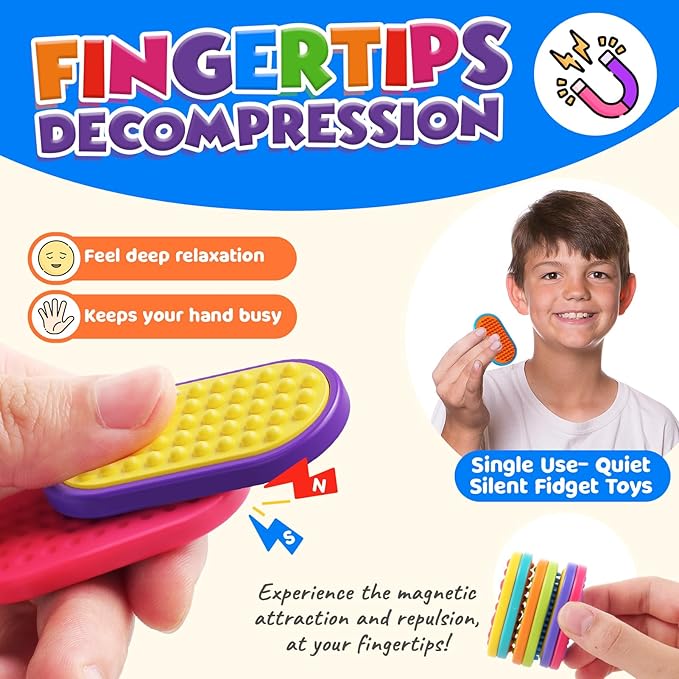 Sensory Fidget Magnet Toys for Kids: 18-Pack Textured Silicone Magnetic Sliders for Autism Children Classroom Must Haves, Treasure Box, Goodie Bags Stuffer Party Favors Fidgets Gifts