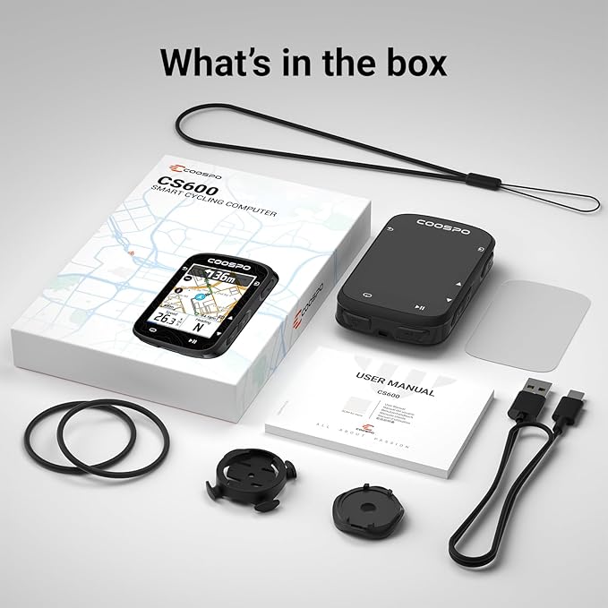 COOSPO Color Touchscreen GPS Bike Computer CS600, Wireless IPX7 Waterproof Cycling GPS Speedometer with Bluetooth/ANT+, Backlight Route Navigation, Support Bike Radar & 36H Battery Life