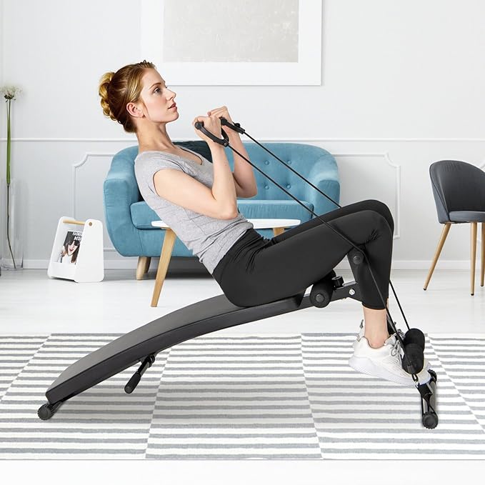 GYMAX 3 in 1 Decline Ab Bench with Speed Ball & Resistance Bands, 5-Level Adjustable, 300 lbs Weight Capacity