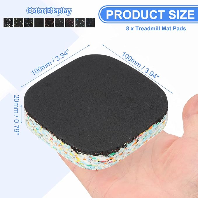 PATIKIL 8 Pcs Treadmill Mat Pads, 4x4x0.8 High Density Foam Anti Vibration Pad Sound Proof Floor Mat Exercise Equipment Mat for Carpet Protect Noise Reduction Home Gym, Black