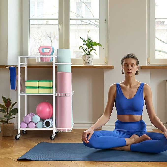 Weight Rack Stand Small Gym Rack Yoga Rack Workout Equipment Storage Cart for Weights, Dumbbells, Yoga Mats, Kettlebells, Foam Rollers, and Resistance Bands