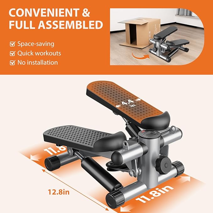 Sweetcrispy Mini Stair Steppers with Resistance Bands for Exercise at Home, Portable Exercise Twist Stepper Machine for Full Body Workout, 265LBS Capacity