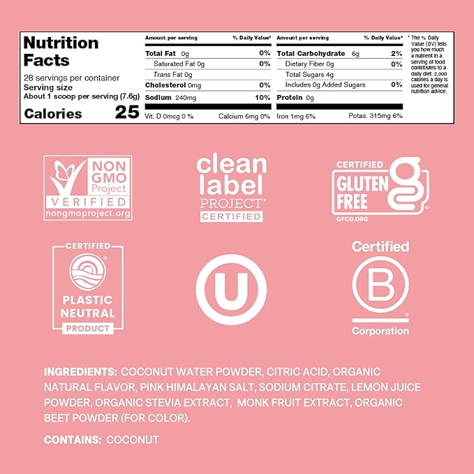 Cure Hydration | Plant-Based Electrolyte Drink Mix | No Added Sugar | FSA-HSA | Dehydration Relief Powder Made with Coconut Water | Non-GMO | Vegan | 28 Servings Jar - Strawberry Kiwi