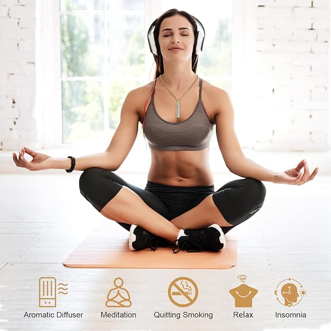 528 Hz Breathing Necklace, Breathlink Quit Smoking Tool, Meditation Necklace, with Diffuser, Anxiety and Stress Relief Through Breath Frequency Sound Therapy and Aromatherapy, Gold