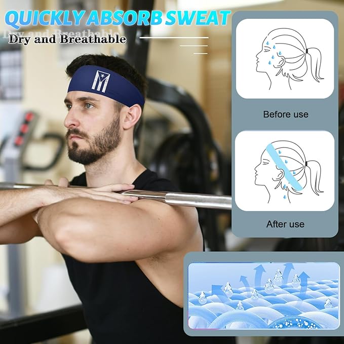 Sports Headbands for Men 3pcs Sweat Bands Headbands Men Workout Headband for Mens Cooling Sweat Head Bands Hairband