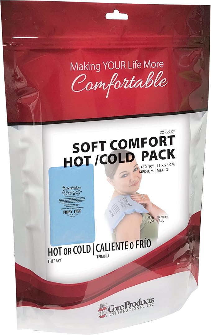 Core Products Soft Comfort CorPak – Reusable Hot & Cold Therapy Pack, Ice Pack for Injuries, No-Frost Compress for Muscle, Back & Joint Pain Relief – 6" x 10", Made in USA