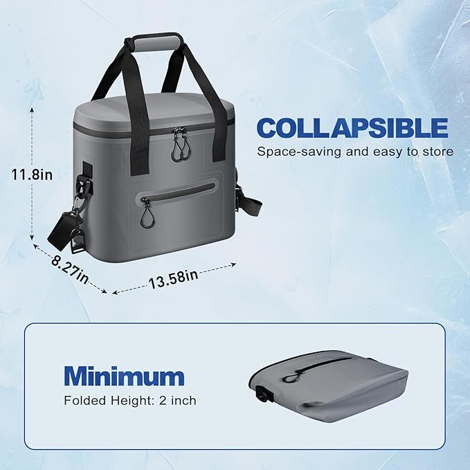 Insulated Cooler Bag, 7/16/30 Can Collapsible with Bottle Opener for Lunch Coolers for Picnic, Beach, Work, Trip - Soft Ice Coolers Bags with Zipper Foldable Portable Stands Upright