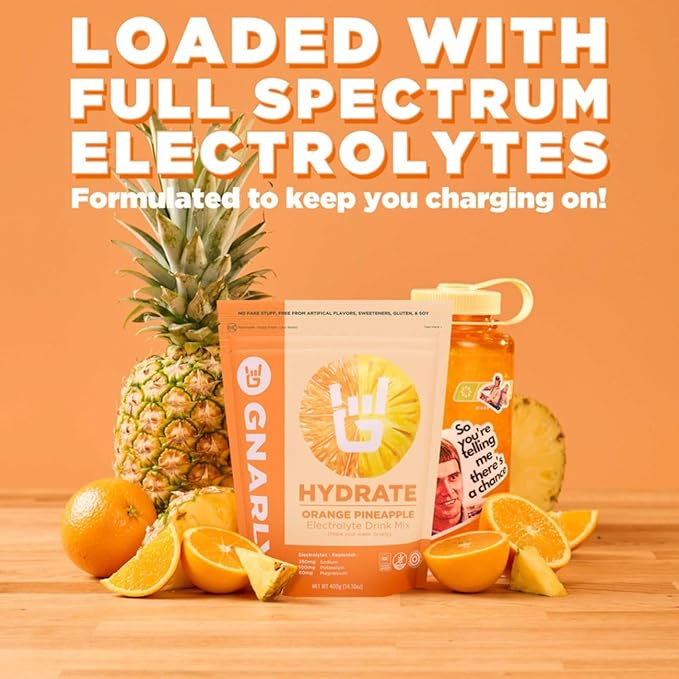 Gnarly Nutrition Hydrate Electrolyte Powder – Orange Pineapple Exercise Hydration Drink Mix – NSF Sport Certified – Electrolyte Solution, Performance & Recovery – Orange Pineapple, 14.10 oz