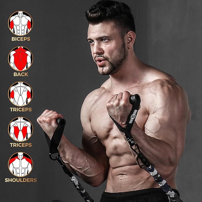 INNSTAR Upgraded Heavy Duty Exercise Handles, Cable Machine Attachments Resistance Bands With Solid ABS Core Grips, Fitness Strap Stirrup Handle Cable Attachment