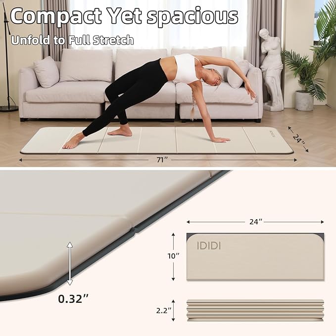 Foldable Yoga Mat Extra Thick 0.32 Inches Eco-Friendly POE Material, Non-Slip Design Fitness Mats, Multi-Purpose Workout Mats For Studio or Home Use (70 x 24 x 0.32 inches)