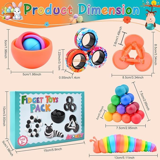 Fidget Toys Teen Pack, Fidget Spinner for Adults, Easter Gift for Boys 8-12, 10PC Sensory Toys Set for Kids Autism, Desk Toy Stress Relief Toys for ADHD