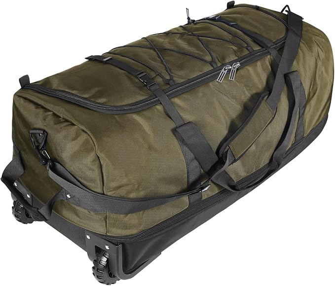 110L/140L Expandable Soft-Sided Foldable Duffle Bag with 2 Rubber Wheels,Packable 32” Rolling Carry-On with Multi-Pockets & Compartments,Army Green
