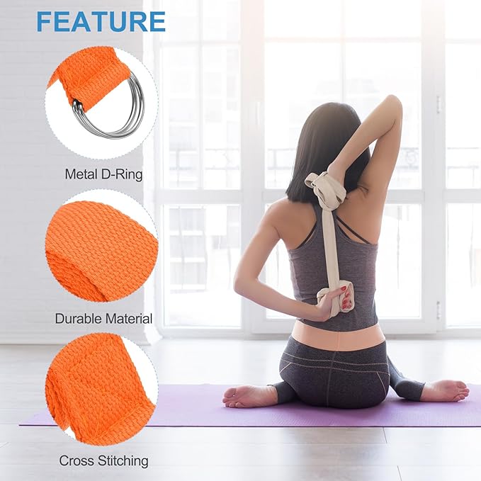 PATIKIL Yoga Strap for Stretching Cotton Yoga Belt with Adjustable Metal D-Ring Buckle Stretch Bands for Fitness Pilates