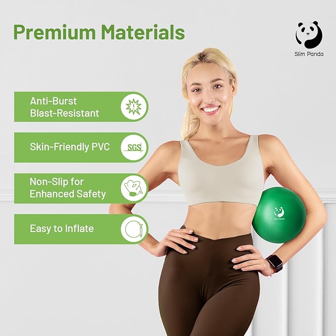 Slim Panda Pilates Ball, 9 Inch Small Exercise Ball, Anti Burst Mini Yoga Ball for Stability, Workout, Barre, Core Strength, Physical Therapy, Balance, Stretching