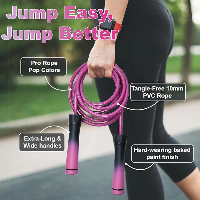 Weighted Jump Rope, 1LB Tangle-Free Ball Bearing Rapid Speed Skipping Rope for Men Women, Adjustable 9mm Cotton & PVC Rope with Alum Handle for Boxing MMA Weight-Loss Athletic Workout Fitness