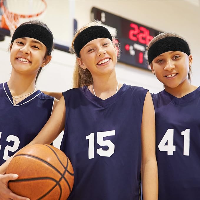 Bememo 12 Pcs Sweatbands Sport Headbands for Men & Women Basketball Headband Sport Competitions Sweat Headbands Running Terry Cloth Moisture Wicking for Yoga,Tennis,Gym,Exercise