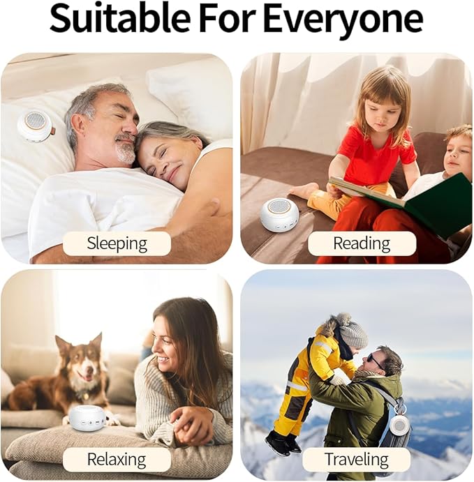 Sound Machine Noise Machine with 30 Soothing Sounds 12 Night Lights 4 Timers Memory Function 32 Level Volume Rechargeable Battery for Sleeping Working Relaxing for Baby Adults Kids White