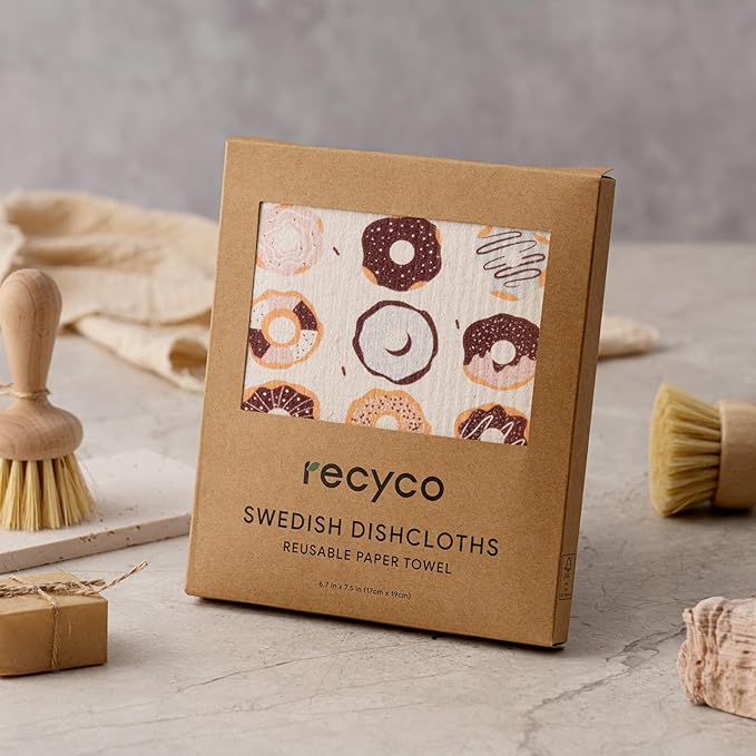 RECYCO Swedish Dishcloths for Kitchen | 6 Pack Sugar Rush Washable Dish Rags | Cellulose Reusable Cleaning Paper Towels | Absorbent Counter Dish Cloth Sponge Kitchen Wipes, 8" L x 7" W